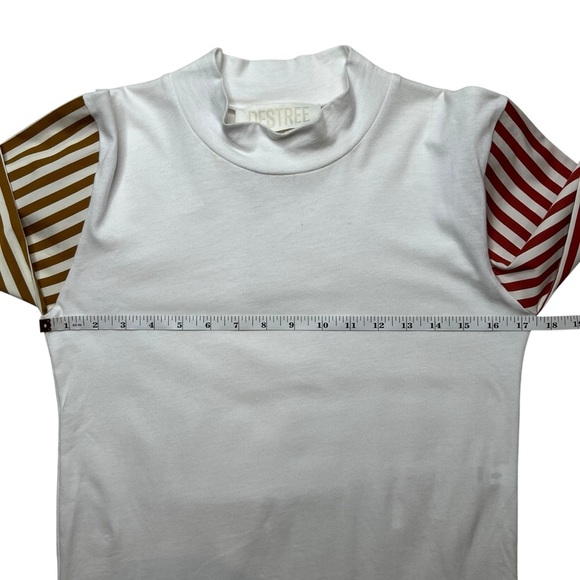 Destree Grayson White Cotton Top With Yellow Orange Striped Long Sleeves SZ S - Picture 11 of 12